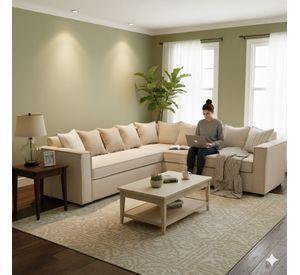 Seccional Emilia beige  con Resortes pocket full comfor
