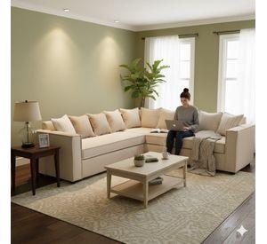 Seccional Emilia beige  con Resortes pocket full comfor
