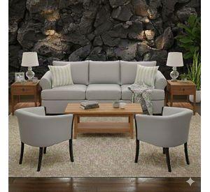 Juego de Living Pastora gris claro 311 sofa resortes + 2 sitiales madera
