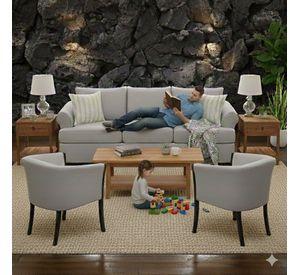 Juego de Living Pastora gris  claro 311 sofa resortes + 2 sitiales madera