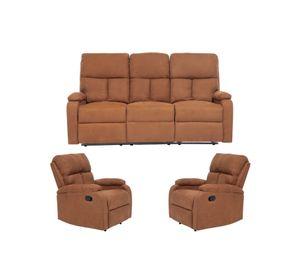 Living Reclinable Sofá 3 Cuerpos Café+ 2 Bergers Matheus