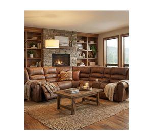 Sofa Seccional Reclinable Porta Vaso Café Cuero Viejo Castle
