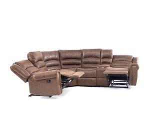Sofa Seccional Reclinable Porta Vaso Café Cuero Viejo Castle