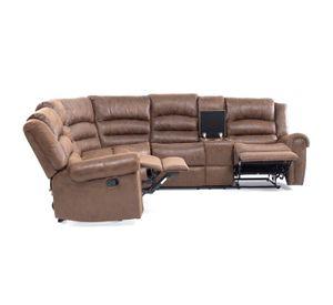 Sofa Seccional Reclinable Porta Vaso Café Cuero Viejo Castle