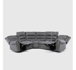 Sofa Seccional Reclinable Porta Vaso Café Cuero Viejo Castle