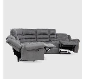 Sofa Seccional Reclinable Porta Vaso Café Cuero Viejo Castle