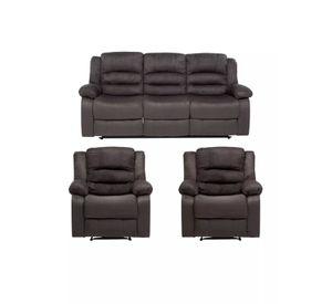 Living Sofá 3 Cuerpos Reclinable Martell Gris + 2 Bergers FG98060GR