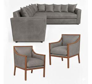 Living 311 Burton Gris en cuero sintetico envejecido seccional resorte f comfort + 2 sitiales