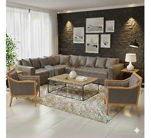 Living 311 Burton Gris en cuero sintetico envejecido seccional resorte f comfort + 2 sitiales