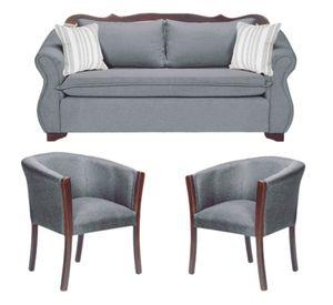 Living 311 Afgano gris sofa resortes + 2 sitiales madera