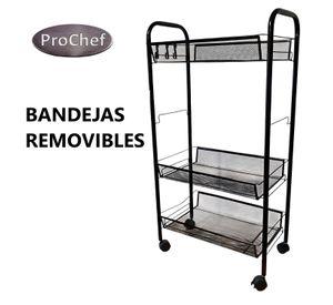 Carro Organizador Multiuso Acero Negro 4 Bandejas Removibles