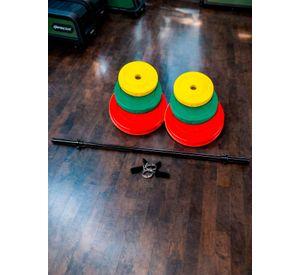 SET PESAS 20 KG BARRA 1.2 MTS + DISCOS DE COLORES