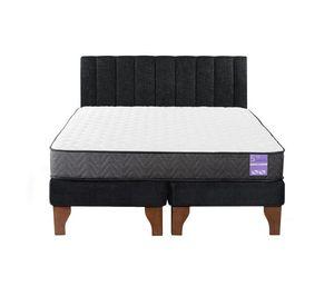 Cama Europea 2 Plazas + Respaldo Tubular Madera Negro