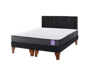 Cama Europea 2 Plazas + Respaldo Tubular Madera Negro