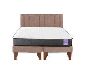 Cama Europea 2 Plazas + Respaldo Tubular Madera Beige