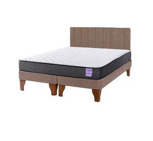 Cama Europea 2 Plazas + Respaldo Tubular Madera Beige