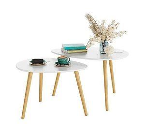 MESA DE CENTRO DOBLE ESTILO NORDICO BASE DE MADERA DE HAYA