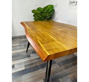 MESA DE MADERA RUSTICA 120 BASE METALICA