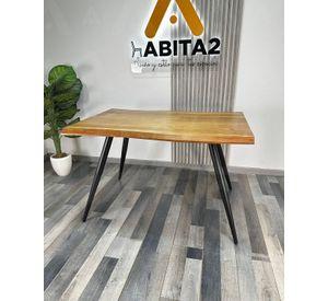 MESA DE MADERA RUSTICA 120 BASE METALICA