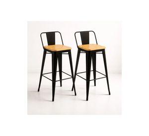 Pack de 2 Taburetes Tolix Con Asiento De Madera Clara - Negros