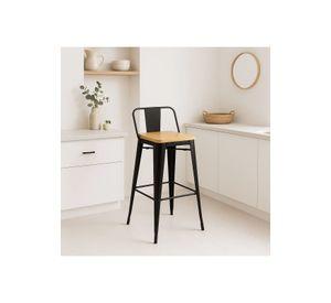 Pack de 2 Taburetes Tolix Con Asiento De Madera Clara - Negros