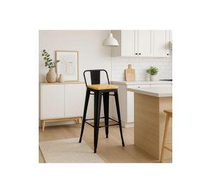 Pack de 2 Taburetes Tolix Con Asiento De Madera Clara - Negros