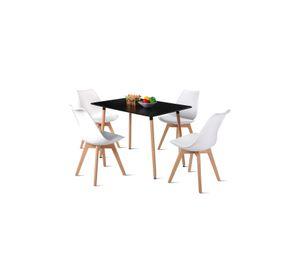 Comedor Mesa Rectangular Negra 120x80 + 4 Sillas Tulip Blancas