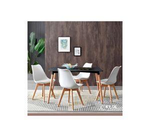 Comedor Mesa Rectangular Negra 120x80 + 4 Sillas Tulip Blancas