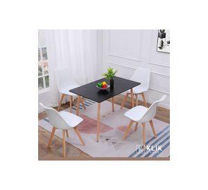 Comedor Mesa Rectangular Negra 120x80 + 4 Sillas Tulip Blancas