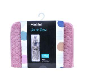 Set Cortina+Piso Baño 3 Pzas Nogal Castaño