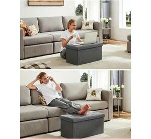 BANQUETA BAUL ORGANIZADOR POUF LINO GRIS
