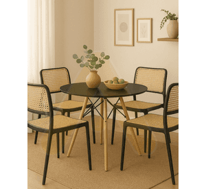JUEGO DE COMEDOR 4 PUESTOS SILLAS URBAN POLIPROPILENO + MESA EAMES 100CM BASE METAL Y MADERA