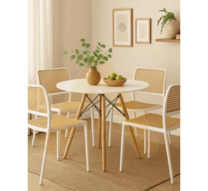JUEGO DE COMEDOR 4 PUESTOS SILLAS URBAN POLIPROPILENO + MESA EAMES 100CM BASE METAL Y MADERA