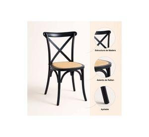 Silla Crossback Madera Rattan Negra