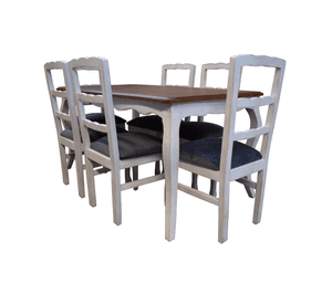 Comedor 6 Sillas normando 90x160 Cubierta Miel Tapiz gris