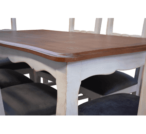 Comedor 6 Sillas normando 90x160 Cubierta Miel Tapiz gris