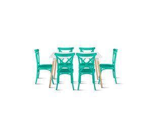 Comedor Rectangular Blanca 120x80cms + 6 Silla Crossback Danubio Menta