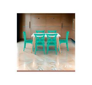 Comedor Rectangular Blanca 120x80cms + 6 Silla Crossback Danubio Menta