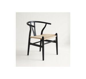 Silla Wishbone Madera Negra y Asiento Claro