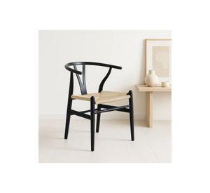Silla Wishbone Madera Negra y Asiento Claro