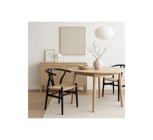 Silla Wishbone Madera Negra y Asiento Claro