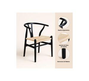 Silla Wishbone Madera Negra y Asiento Claro