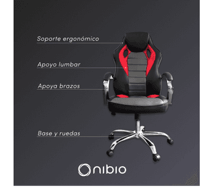 Silla Gamer Nibio Rookie Reclincable Cuero PU Roja