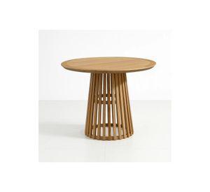 Mesa Redonda de 100 cm Madera Natural con Base Estilo Rejilla