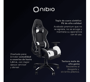 Silla Gamer Nibio Gc181 Reclinable 180° Apoya Pies Brazos Blanca
