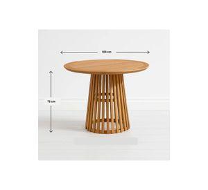 Mesa Redonda de 100 cm Madera Natural con Base Estilo Rejilla