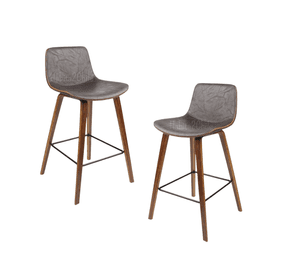 PACK 2 TABURETE PISO CON SILLA DE CUERO Y PATAS DE MADERA