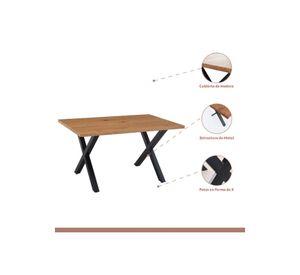 Comedor Mesa Color Madera y Metal Cross 140x90 + 6 Sillas Crossback Madera Rattan Negra