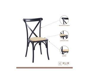 Comedor Mesa Color Madera y Metal Cross 140x90 + 6 Sillas Crossback Madera Rattan Negra