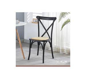 Comedor Mesa Color Madera y Metal Cross 140x90 + 6 Sillas Crossback Madera Rattan Negra